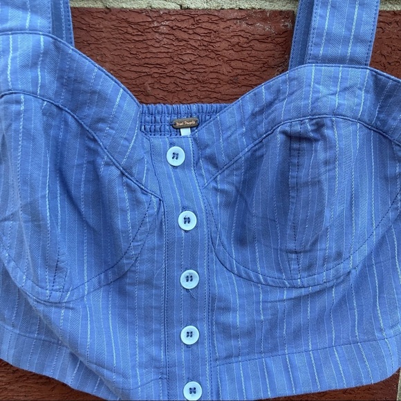 FREE PEOPLE WOMENS BLUE STRIPPED SLEEVELESS CROP TOP SIZE XS ADJUSTABLE STRAPS - Picture 3 of 8